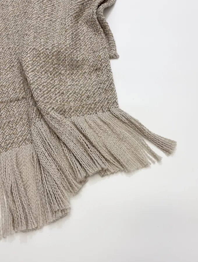 Retro Mixed-Color Yarn Tasseled Edge Thick and Soft Wool Scarf Shawl Coat in Taupe, product view 06