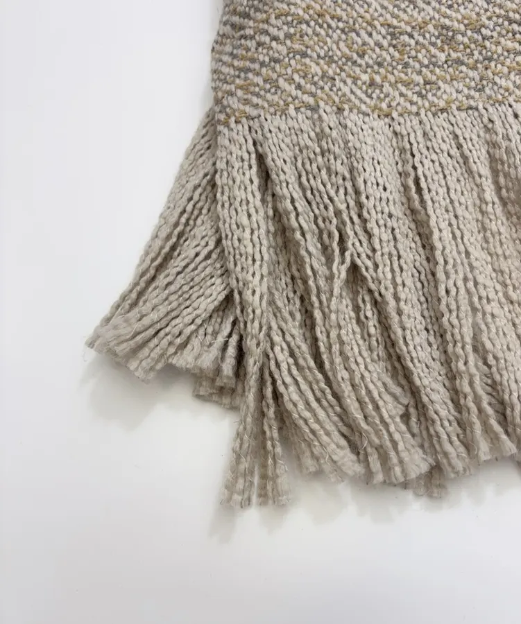 Retro Mixed-Color Yarn Tasseled Edge Thick and Soft Wool Scarf Shawl Coat in Taupe, product view 07