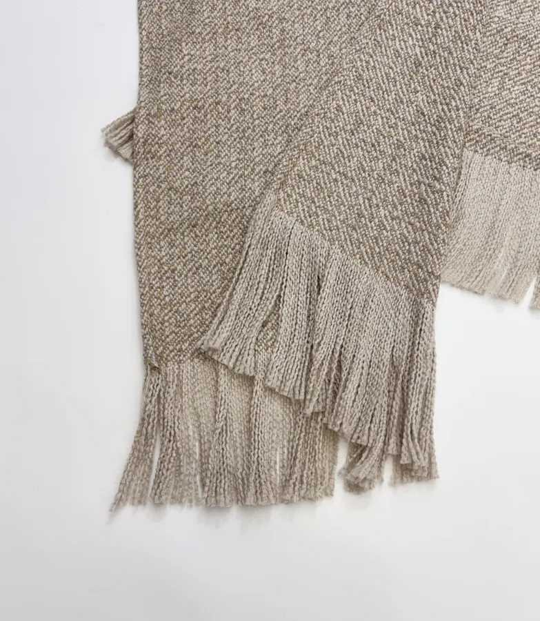 Retro Mixed-Color Yarn Tasseled Edge Thick and Soft Wool Scarf Shawl Coat in Taupe, product view 08