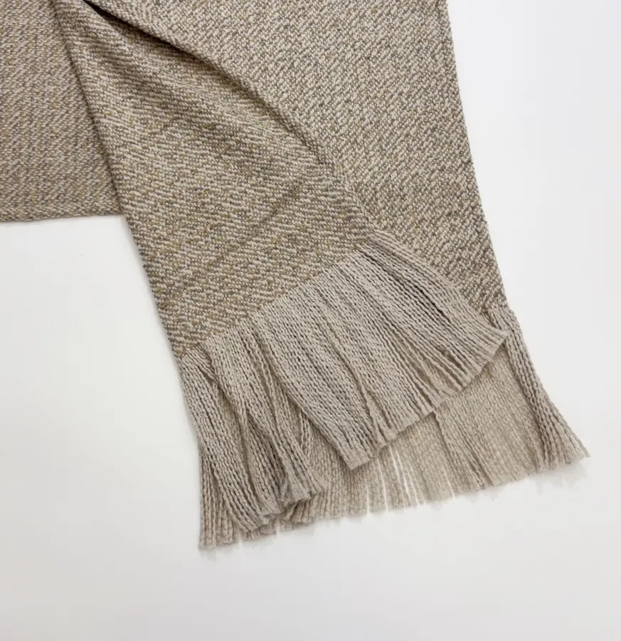 Retro Mixed-Color Yarn Tasseled Edge Thick and Soft Wool Scarf Shawl Coat in Taupe, product view 10