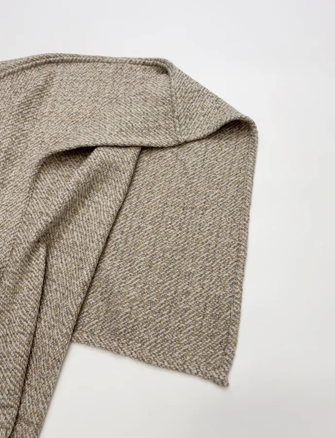 Retro Mixed-Color Yarn Tasseled Edge Thick and Soft Wool Scarf Shawl Coat in Taupe, product view 12