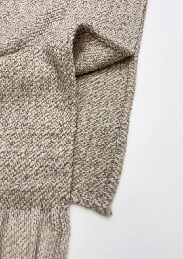 Retro Mixed-Color Yarn Tasseled Edge Thick and Soft Wool Scarf Shawl Coat in Taupe, product view 15