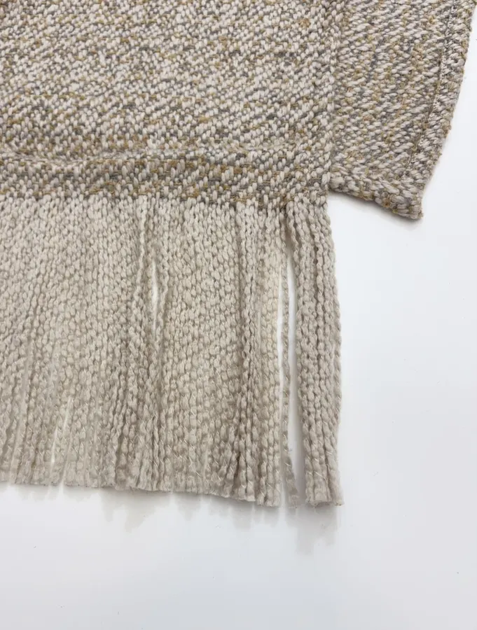 Retro Mixed-Color Yarn Tasseled Edge Thick and Soft Wool Scarf Shawl Coat in Taupe, product view 16