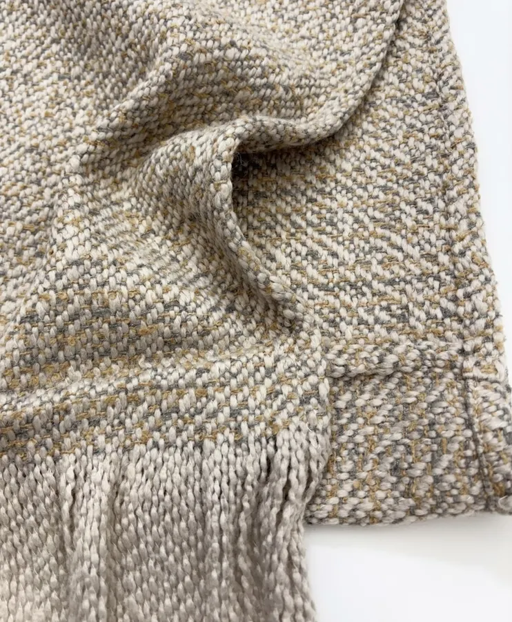 Retro Mixed-Color Yarn Tasseled Edge Thick and Soft Wool Scarf Shawl Coat in Taupe, product view 17
