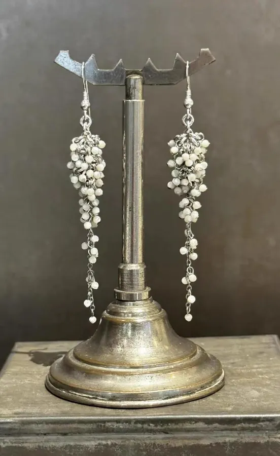 Silver Crystal Tassel Drop Earrings in Silver, product view 02