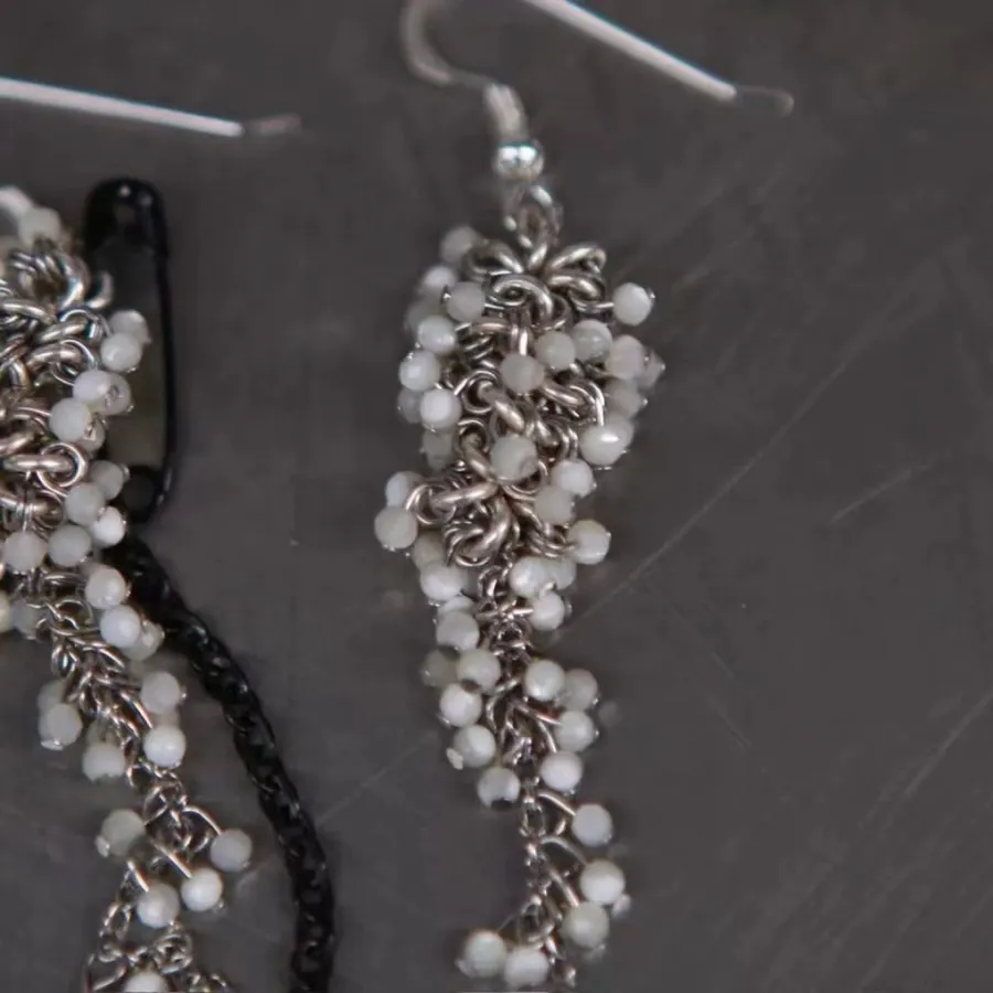 Silver Crystal Tassel Drop Earrings in Silver, product view 03