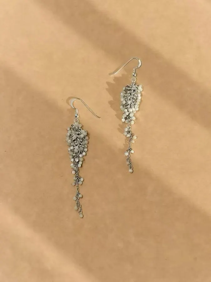 Silver Crystal Tassel Drop Earrings in Silver, product view 04