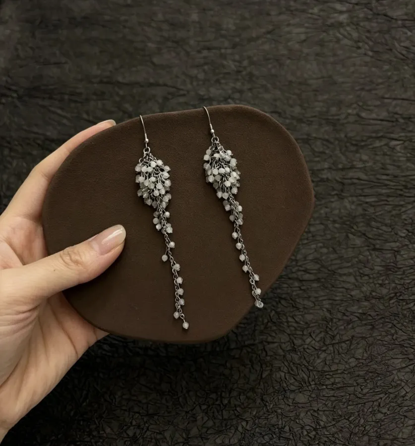 Silver Crystal Tassel Drop Earrings in Silver, product view 05