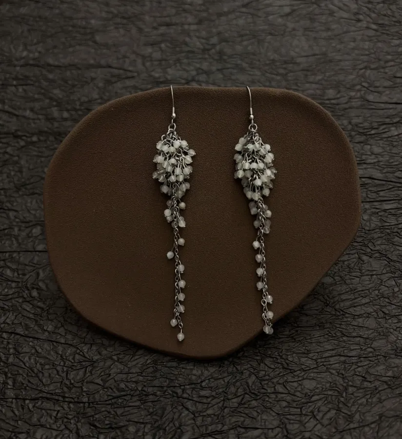 Silver Crystal Tassel Drop Earrings in Silver, product view 06