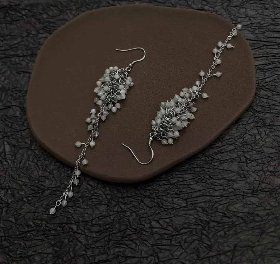 Silver Crystal Tassel Drop Earrings in Silver, product view 07