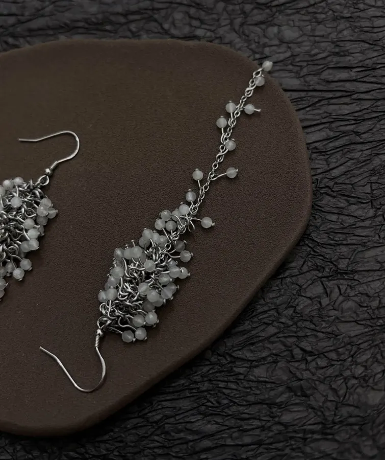 Silver Crystal Tassel Drop Earrings in Silver, product view 08