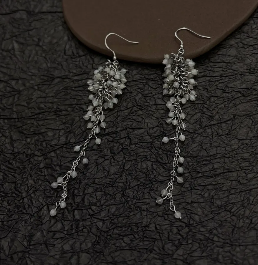 Silver Crystal Tassel Drop Earrings in Silver, product view 09