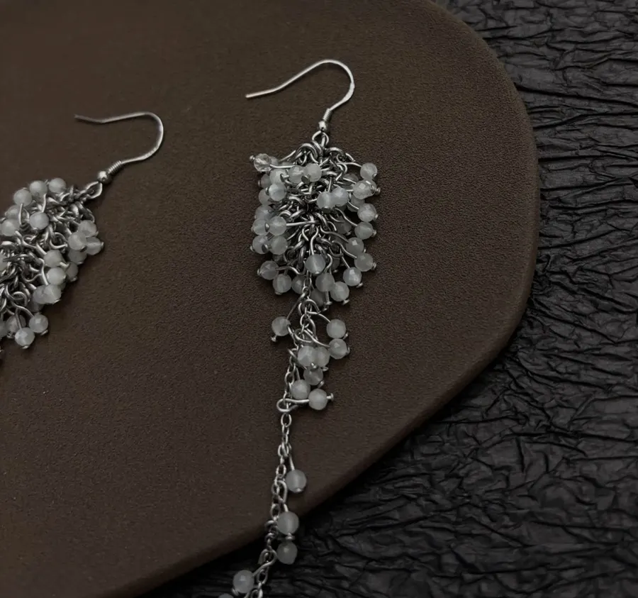 Silver Crystal Tassel Drop Earrings in Silver, product view 10