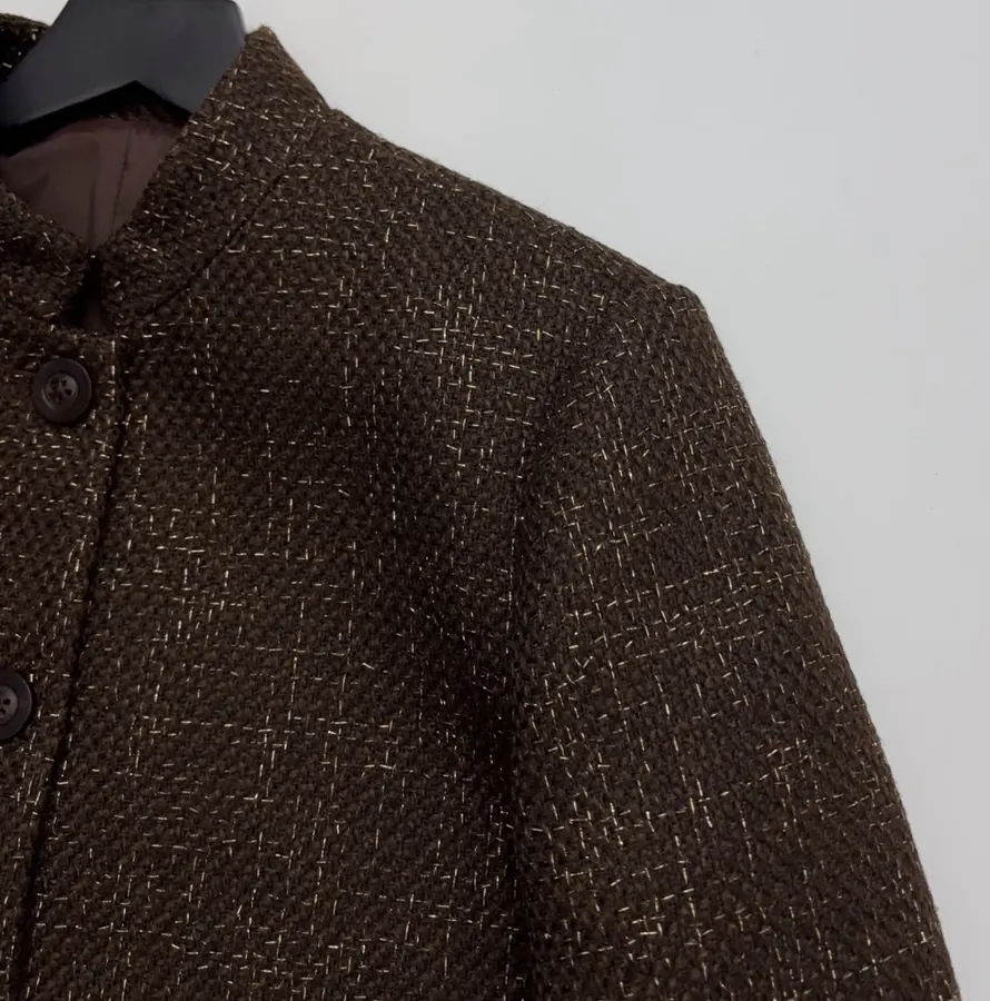 Brown Mélange Stand-Collar Button Jacket in Brown, product view 03