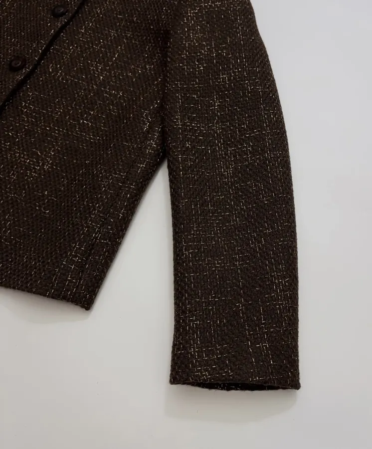 Brown Mélange Stand-Collar Button Jacket in Brown, product view 04