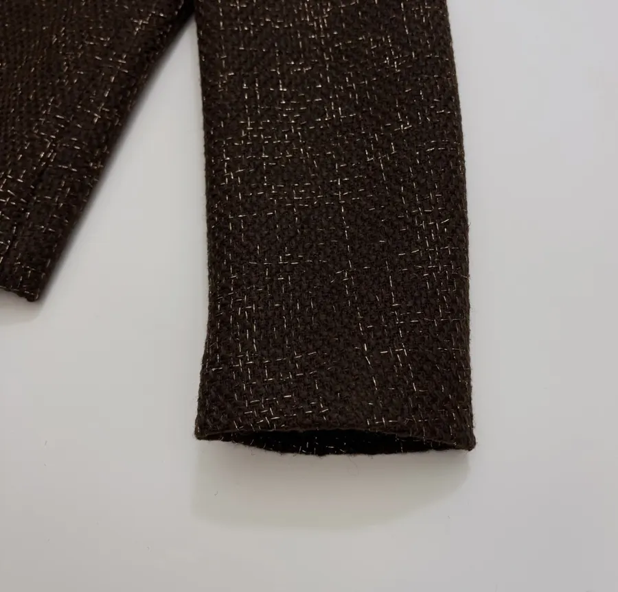 Brown Mélange Stand-Collar Button Jacket in Brown, product view 05