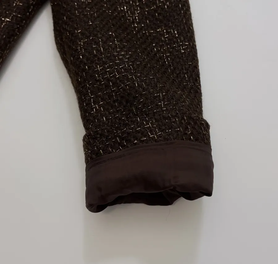 Brown Mélange Stand-Collar Button Jacket in Brown, product view 06