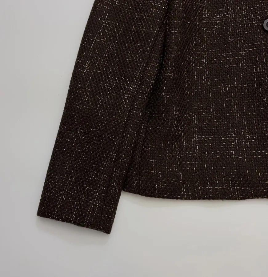 Brown Mélange Stand-Collar Button Jacket in Brown, product view 07