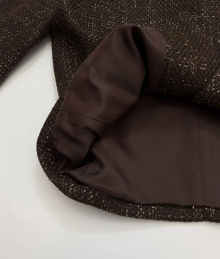 Brown Mélange Stand-Collar Button Jacket in Brown, product view 09