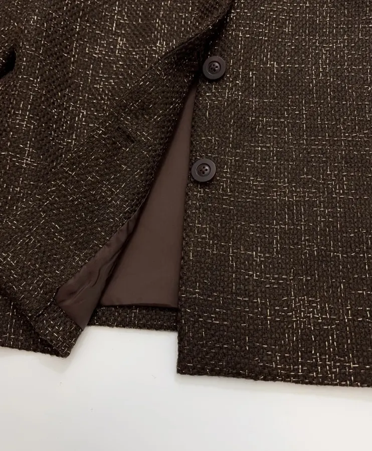 Brown Mélange Stand-Collar Button Jacket in Brown, product view 10