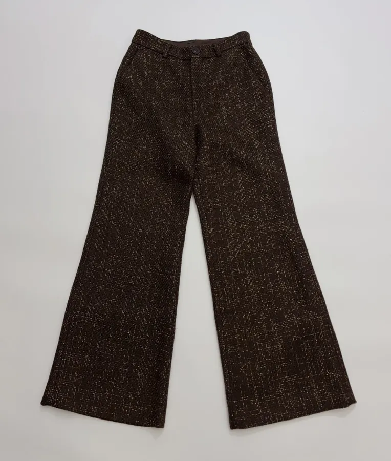 Brown Mélange High-Waist Wide-Leg Trousers in Brown, product view
