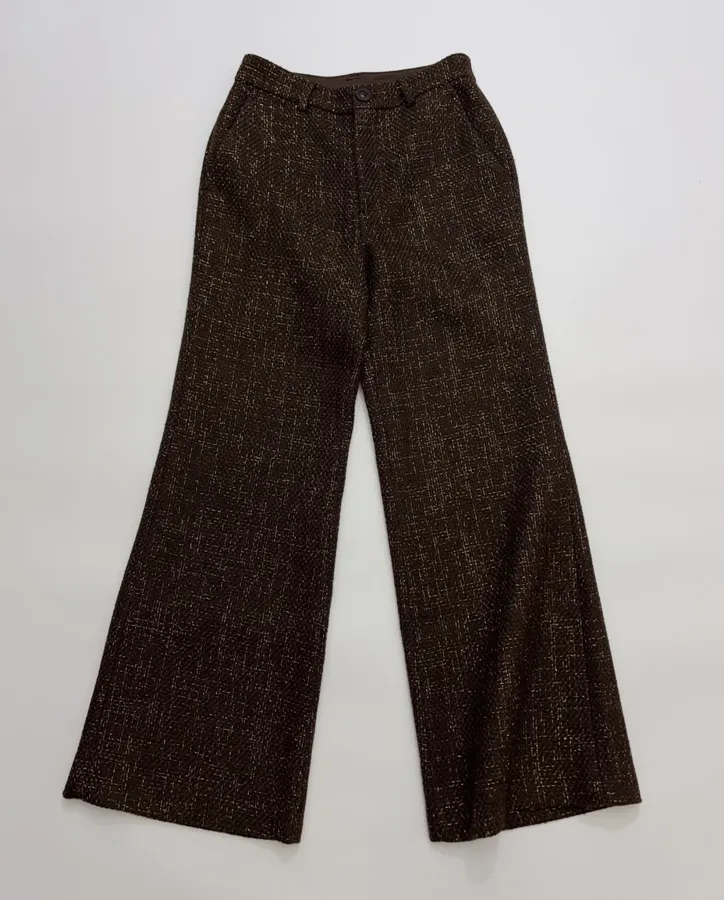 Brown Mélange High-Waist Wide-Leg Trousers in Brown, product view 02