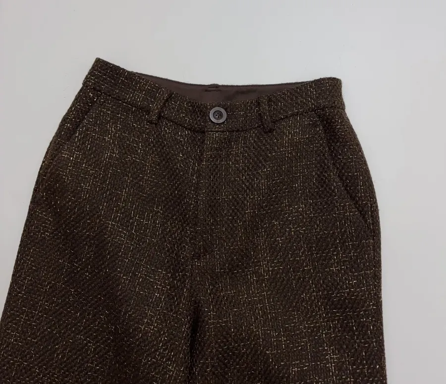 Brown Mélange High-Waist Wide-Leg Trousers in Brown, product view 03