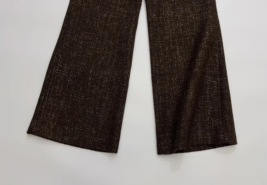 Brown Mélange High-Waist Wide-Leg Trousers in Brown, product view 08