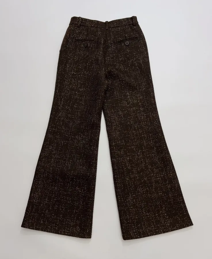 Brown Mélange High-Waist Wide-Leg Trousers in Brown, product view 14