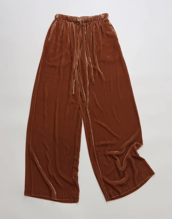 Rust Velvet Drawstring Wide-Leg Trousers in Rust, product view