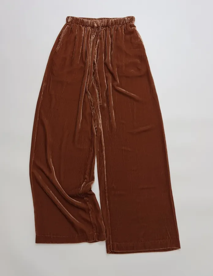 Rust Velvet Drawstring Wide-Leg Trousers in Rust, product view 02