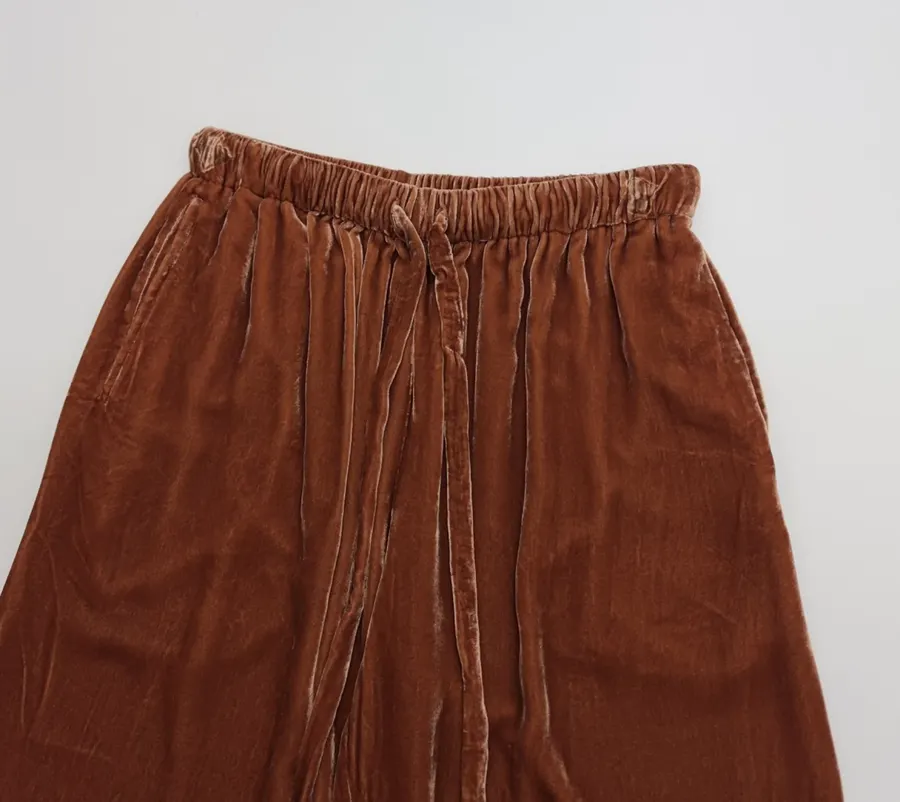 Rust Velvet Drawstring Wide-Leg Trousers in Rust, product view 03