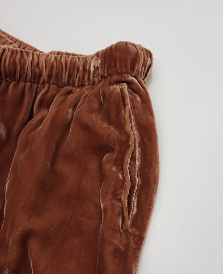 Rust Velvet Drawstring Wide-Leg Trousers in Rust, product view 04