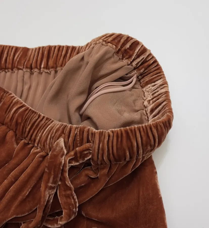 Rust Velvet Drawstring Wide-Leg Trousers in Rust, product view 06