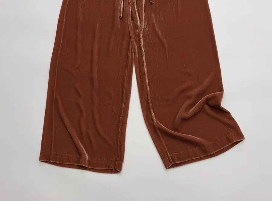 Rust Velvet Drawstring Wide-Leg Trousers in Rust, product view 07