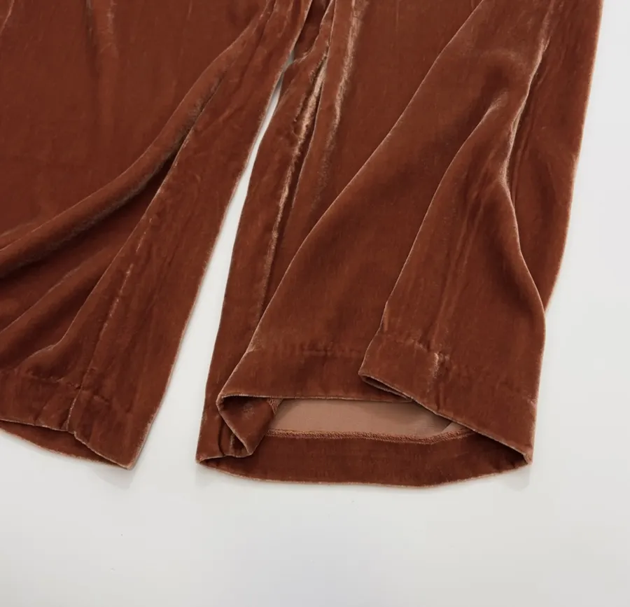 Rust Velvet Drawstring Wide-Leg Trousers in Rust, product view 08