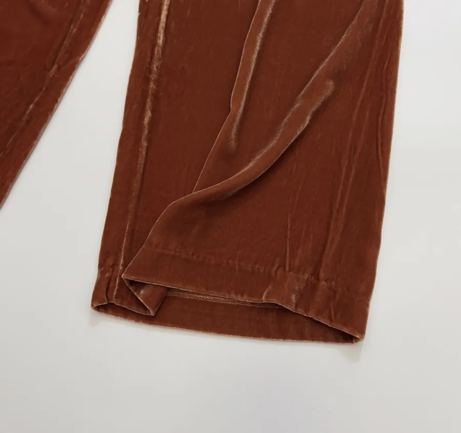 Rust Velvet Drawstring Wide-Leg Trousers in Rust, product view 09