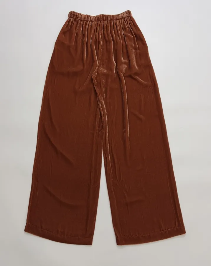Rust Velvet Drawstring Wide-Leg Trousers in Rust, product view 13