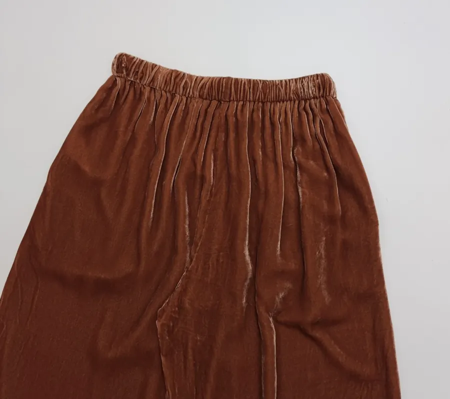 Rust Velvet Drawstring Wide-Leg Trousers in Rust, product view 14