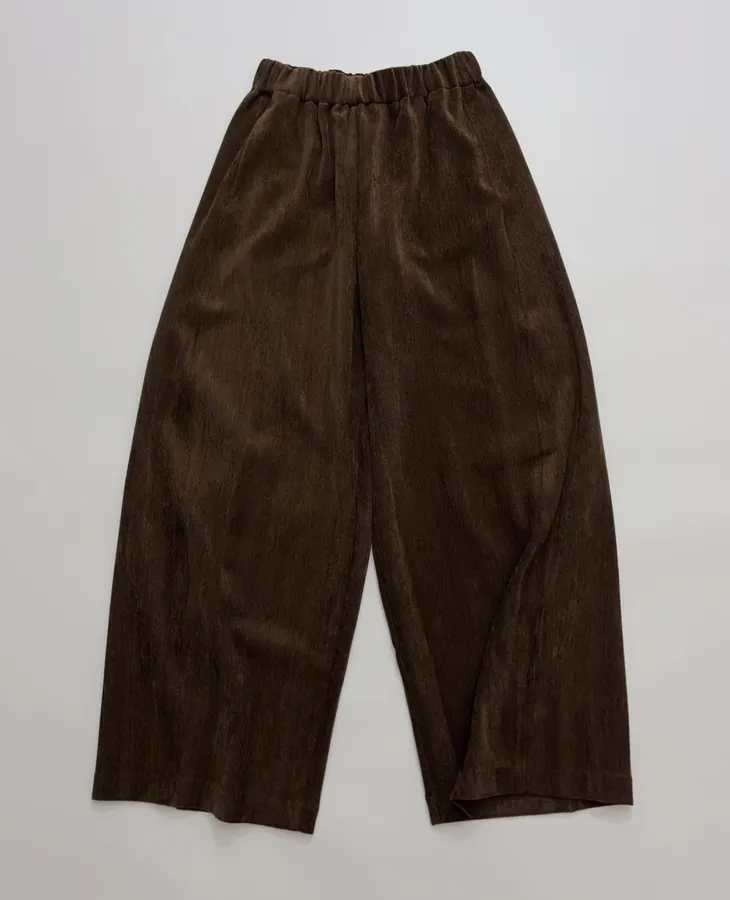 Dark Brown Velvet Pull-On Wide-Leg Trousers in Dark Brown, product view