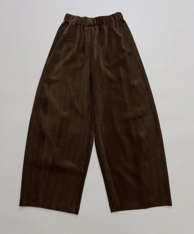Dark Brown Velvet Pull-On Wide-Leg Trousers in Dark Brown, product view 02