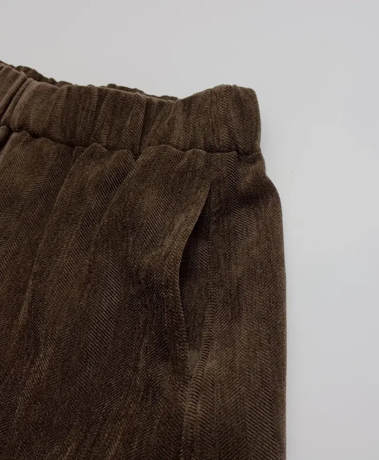 Dark Brown Velvet Pull-On Wide-Leg Trousers in Dark Brown, product view 05