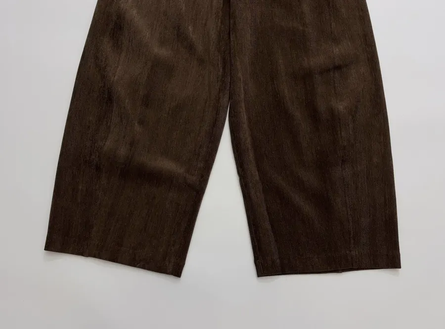 Dark Brown Velvet Pull-On Wide-Leg Trousers in Dark Brown, product view 08