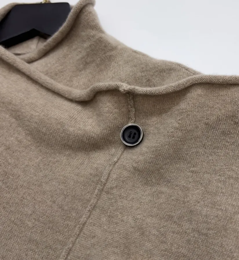 Early Autumn Solid Color Irregular Frilled Hem Wool Knitted Cardigan Jacket in Taupe, product view 04