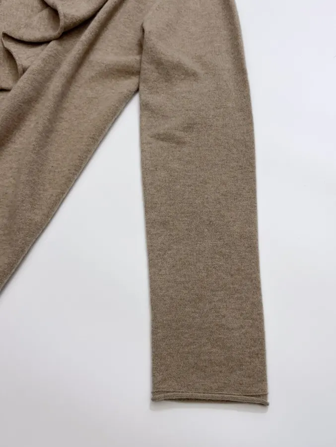 Early Autumn Solid Color Irregular Frilled Hem Wool Knitted Cardigan Jacket in Taupe, product view 05