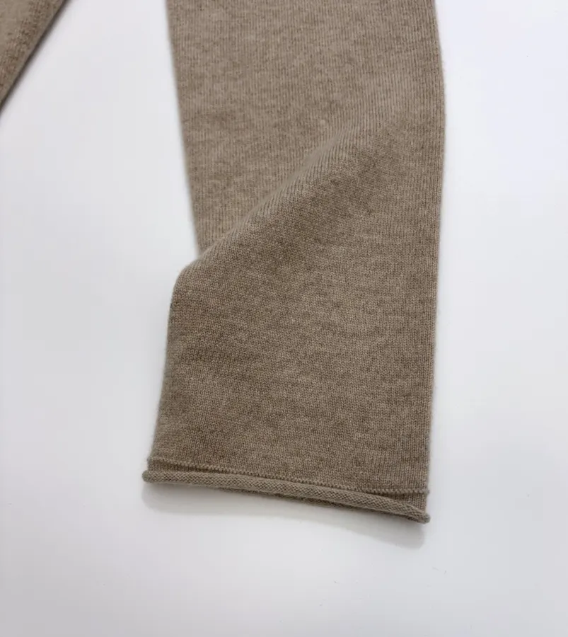 Early Autumn Solid Color Irregular Frilled Hem Wool Knitted Cardigan Jacket in Taupe, product view 06