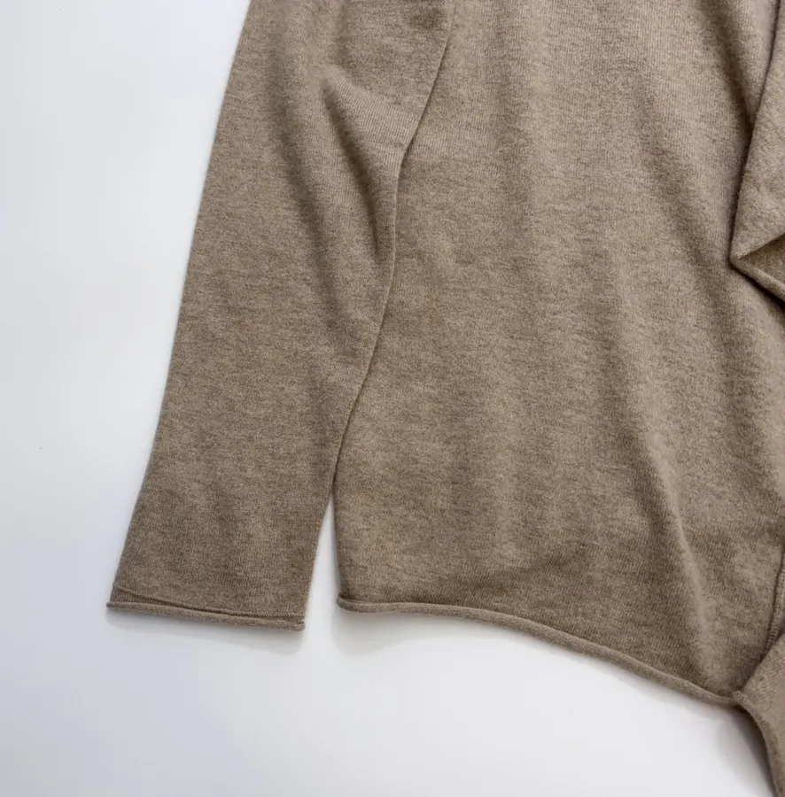Early Autumn Solid Color Irregular Frilled Hem Wool Knitted Cardigan Jacket in Taupe, product view 08