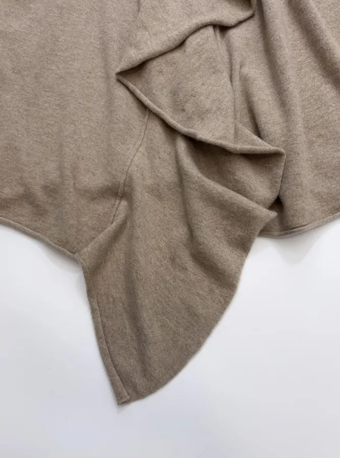Early Autumn Solid Color Irregular Frilled Hem Wool Knitted Cardigan Jacket in Taupe, product view 10