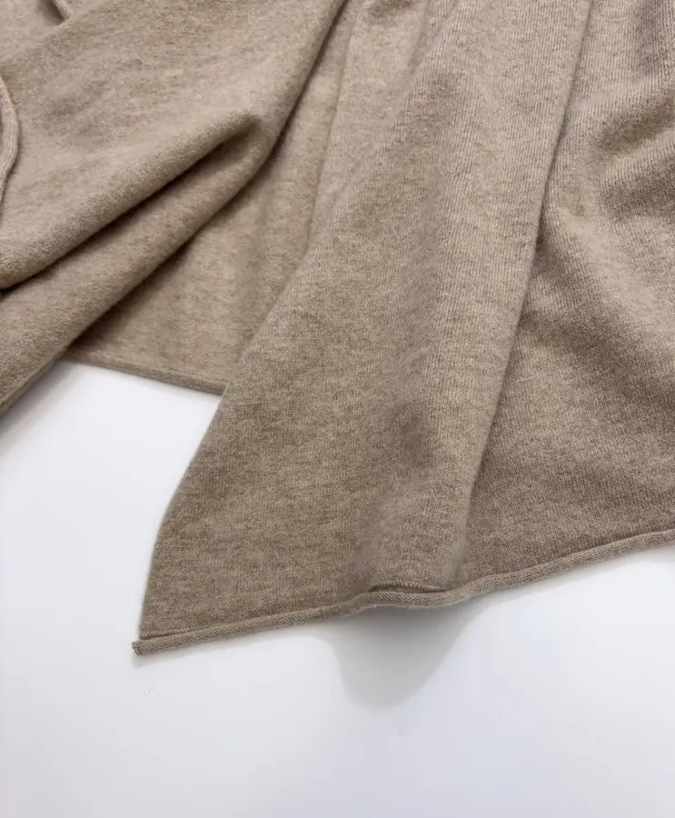 Early Autumn Solid Color Irregular Frilled Hem Wool Knitted Cardigan Jacket in Taupe, product view 12