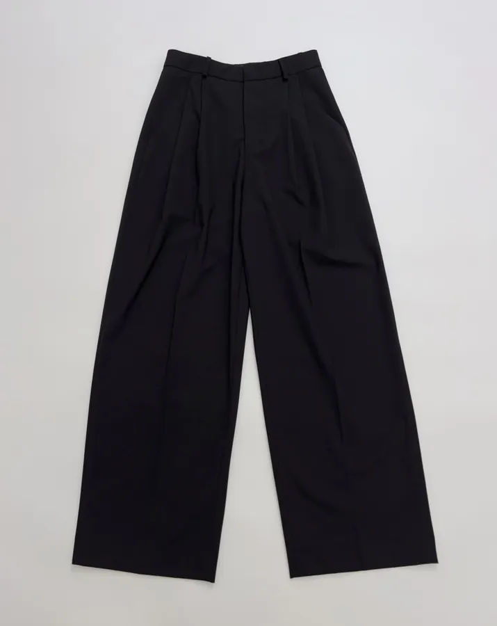 Black High-Waist Pleated Tailored Trousers in Black, product view 02